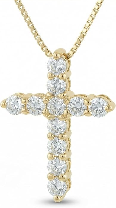 Lab Grown Diamond Cross Necklace in 10K Solid Gold (0.25–1 ct. tw.) with 18-inch Box Chain
