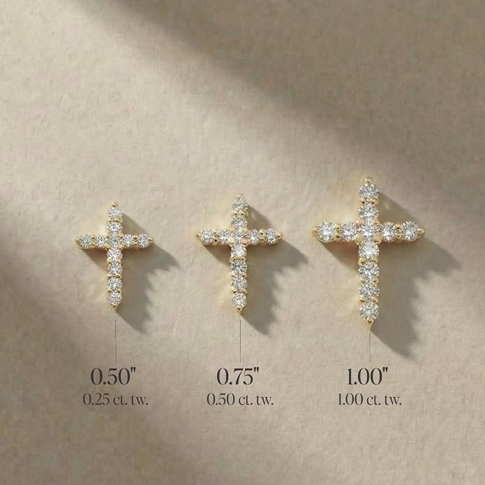 Lab Grown Diamond Cross Necklace in 10K Solid Gold (0.25–1 ct. tw.) with 18-inch Box Chain
